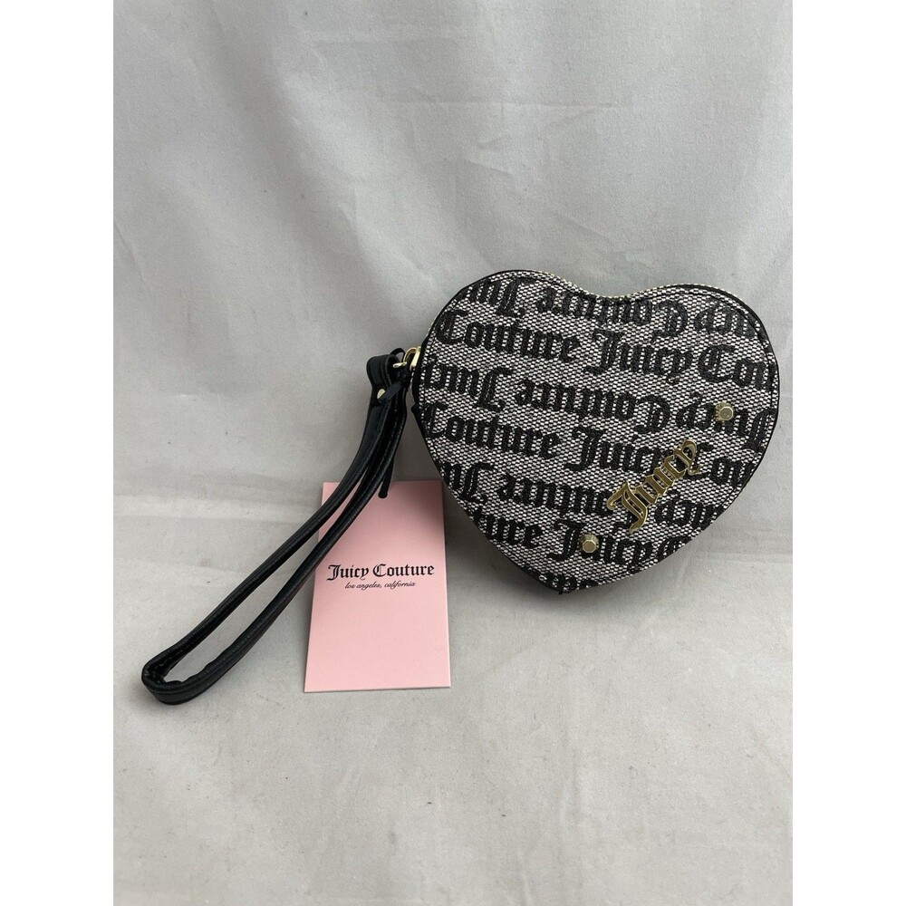 Juicy Couture Wristlet Black Coin Purse Zip Gothic Heart Wallet Spellout